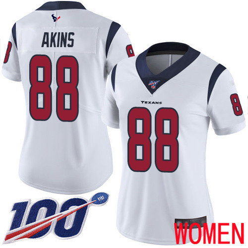 Houston Texans Limited White Women Jordan Akins Road Jersey NFL Football #88 100th Season Vapor Untouchable